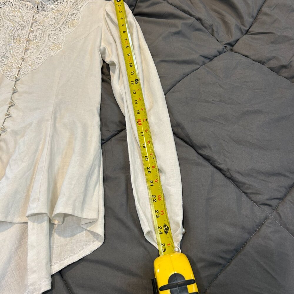 VTG 80s Jessica McClintock Edwardian Ivory Linen Skirt Set - Picture 14 of 16